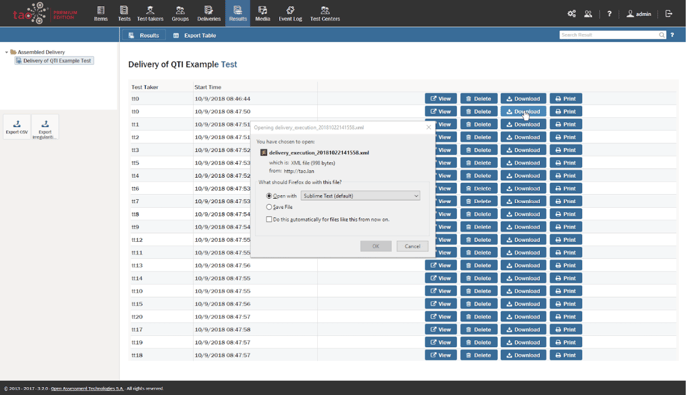 Download test-taker results from TAO