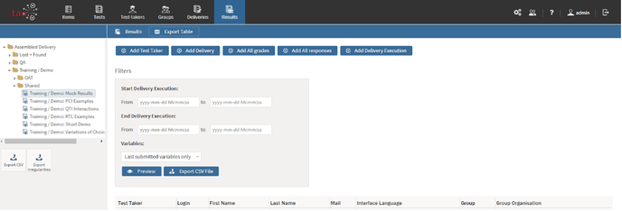 Example of an export: test-results.xlsx. Note: this page is slightly altered for readability.